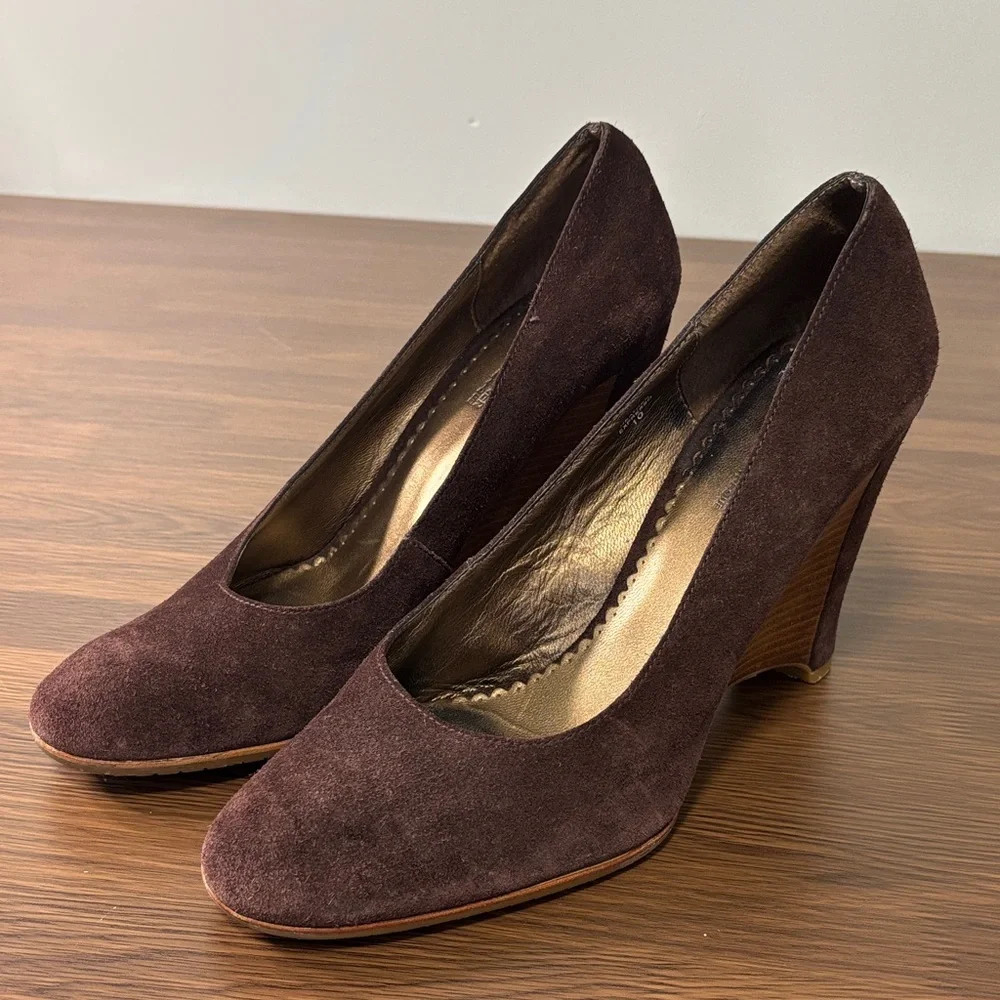Donald J Pliner Heather Espresso Suede‎ Wedge Pumps Size 10